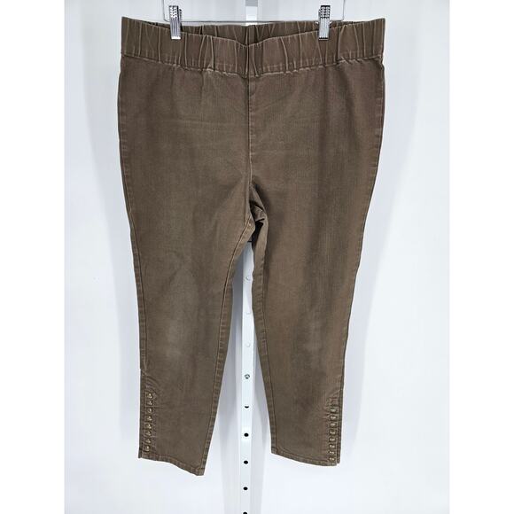 Soft Surroundings Olive Brown Elastic-Waist Studded Pull On Jegging Size L - Picture 1 of 4